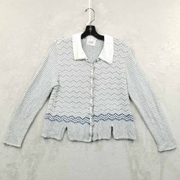 Sweaters - Isabelle Cardigan‎ Women M Gray Chenille Notch Hem Long Sleeve Sweater Cottage